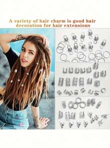 280pcs Silvery Metal Hair Braiding Rings & Cuffs Set - Hip-Hop Punk Style Hollow-Out Dreadlock Beads For Women And Girls, DIY Braid Jewelry Accessories, Solid Color Hair Clips For Stylish Updos And Braids Valentines, School Stuff