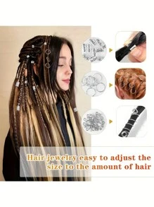 280pcs Silvery Metal Hair Braiding Rings & Cuffs Set - Hip-Hop Punk Style Hollow-Out Dreadlock Beads For Women And Girls, DIY Braid Jewelry Accessories, Solid Color Hair Clips For Stylish Updos And Braids Valentines, School Stuff