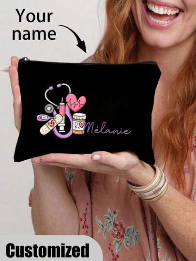 Personalized Nurse Doodle Makeup Bag: Lightweight, Zipper Closure, Travel Toilet Storage, Party Gift, Cosmetic Pouch, Appreciation Gift, Nurse Gift Ideas, Multifunction, Versatile, Large Capacity, Adorable, Contracted, Funny, Kawaii, Y2K, Minimalist, Commuting, Business Casual, Basics, Travel Bag, Cosmetic Bag/Makeup Bag Stadium/Sports/Climbing, For Business/Commute/Work/Office, Travel,Customized Toiletry Bags,Easy Comfort