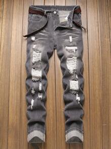 Men's Fashionable Casual Outdoor Leisure Distressed Denim Jeans, Versatile Streetwear For All Seasons