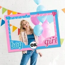 1pc Gender Reveal Birthday Party Handheld Photo Paper Frame, Pink Photobooth Prop, Party Supplies Birthday Shower Party Decoration,Christmas