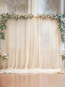 1Pc/2Pcs Champagne/Beige Tulle Backdrop Curtains, Transparent/Sheer Background Curtains,DIY Rustic Wedding Accessories,Wedding Birthday Party Supplies,Valance Gauze For Romantic Wedding Bride Shower Birthday Party Background Decor, Holiday Party Photography Background Decor,Hanging Curtain Background Decor(Come With 5/10 Clips)