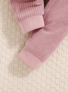 女婴粉色拉链连帽运动衫套装，秋冬 - 粉色 - 查看 7