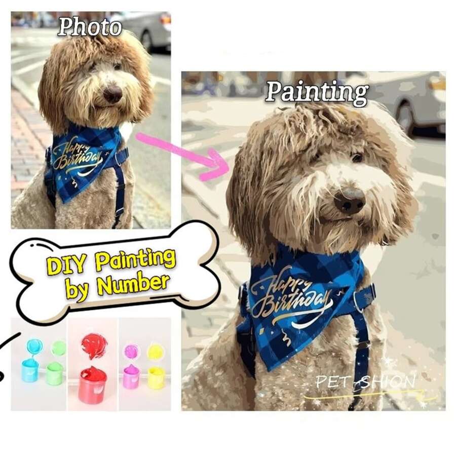 HuaCan 1 pieza Personalizable Pintura por números con foto de mascota de HuaCan. Pintura acrílica sin marco con 24 colores, ornamental, exquisita, de estilo único. Regalo ideal para él, ella, novio, novia, familia, amigos, para aniversarios, el Día de la Madre, cumpleaños, para sala de estar o dormitorio