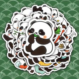 50pcs Cartoon Panda Doodle Stickers, Vinyl Decorative Stickers, Water Bottle, Car Mug Computer Guitar Bicycle Motorcycle Skateboard Helmet Luggage Diary, DIY Scrapbooking Materials, Gifts For Boys And Girls,School Supplies,Back To School