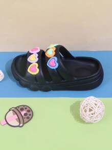 1 Pair Kids Non-Slip Outdoor Sandals, Colorful Heart Design Toddler Girls Beach Slippers, Children Summer Breathable Slippers