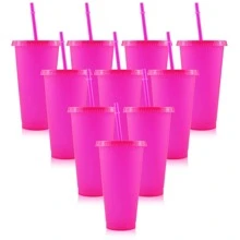 10pcs Reusable Glitter Plastic Cups With Lid And Straws, 24oz Colorful Bulk Party Cups, Cold Travel Cups, Suitable For Ice Drinks, Water, Coffee, Parties, Gatherings, Camping, Water Bottles