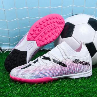 1 双成人足球鞋，高帮户外团队运动鞋，防滑耐磨，TF 防滑钉鞋，适用于人造草坪训练，系带，适合男士、青年、女士，PU 皮革