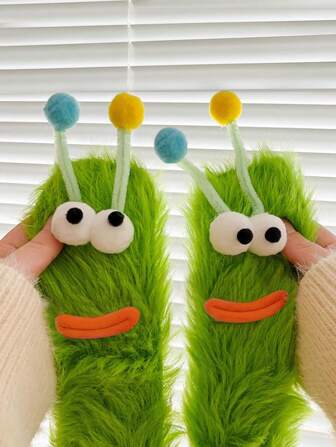 Set de 2 pares de calcetines divertidos y feos personalizados, calcetines de media caña cálidos y esponjosos decorados con ojos y boca grandes, adecuados para uso diario en otoño/invierno, acogedores