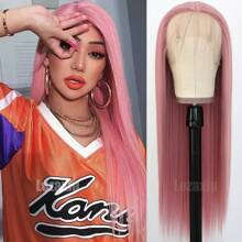 Gorgeous Dark Pink Synthetic Lace Front Wigs Pre Plucked Long Straight Hair Wigs Glueless Pink Straight Wigs Heat Resistant Fiber Hair Christmas Wig Pink Lace Front Wigs For Fashion Women For Daily Party Cosplay Use