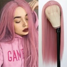 Gorgeous Dark Pink Synthetic Lace Front Wigs Pre Plucked Long Straight Hair Wigs Glueless Pink Straight Wigs Heat Resistant Fiber Hair Christmas Wig Pink Lace Front Wigs For Fashion Women For Daily Party Cosplay Use
