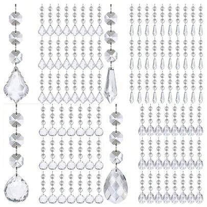 10/20/30 PCS Crystal Glass Chandelier Prisms Pendants French Country Style Hanging Ornaments - Clear Faceted Teardrop Beads For Christmas Holiday Decor, Wedding Party Tree Decoration, No Feather, Non-Electric