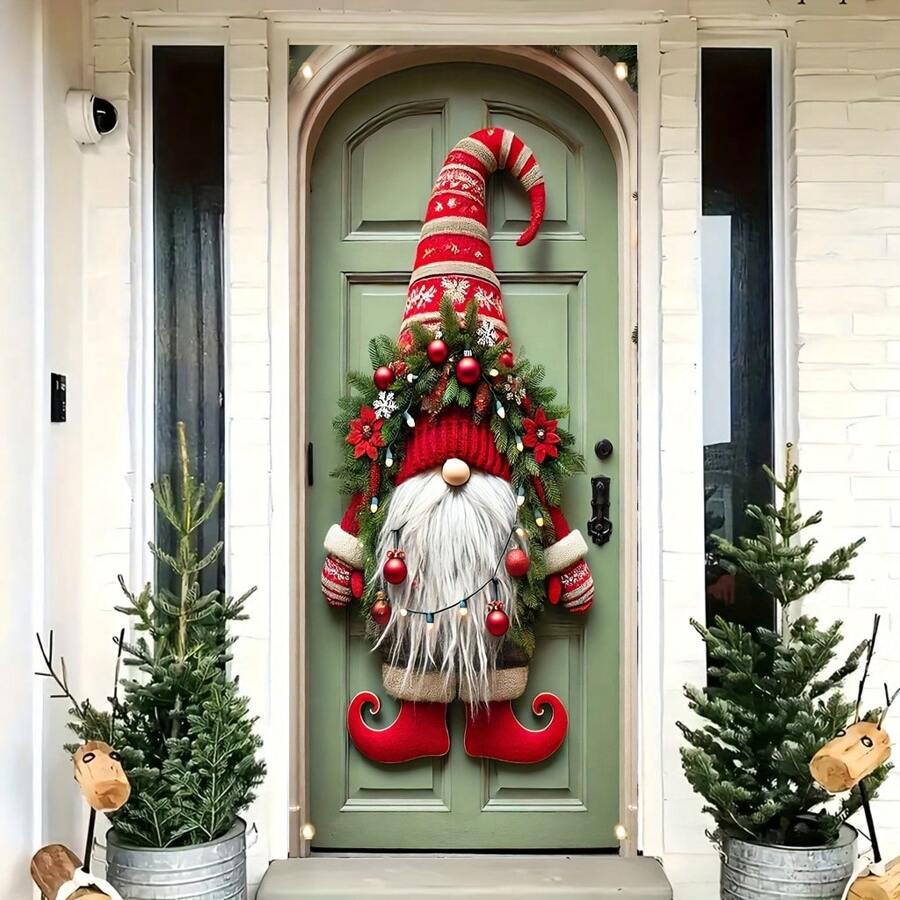 1pc Gnome Door Hanging Banner - Polyester, Multipurpose, No Electricity Required, Festive Decoration Picture For Indoor Use, Ideal For Home & Holiday Decor, Fits Standard Doors 71x35 Inches Best Gifts Birthday Home Decor Christmas Decorations Room Decor Christmas