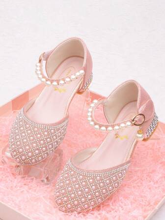 Children's Crystal High Heel Shoes, Girls Princess Party Shoes With Rhinestones, Toddler Girl Closed Toe Sandals