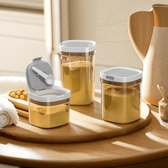 1pc Large Capacity Airtight Formula Container, Silicone Magnetic Sealed Jar, Portable Outdoor Magnetic Spoon, Wide Mouth Easy To Clean, Spice/Grain Sealed Canister, Household Helper