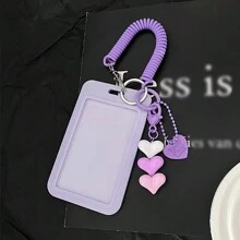 1 set portachiavi in acrilico trasparente a forma rettangolare, a tema amore, con anello in metallo, portachiavi decorativo adatto per tessere identificative e abbonamenti per i mezzi pubblici, accessorio per le vacanze