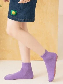 6 Pairs Kids Indoor Rubber Dot Non-Slip Short Socks, Solid Color Casual Socks For Students