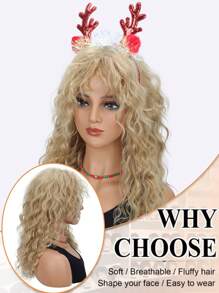 Christmas Wig 18 Inch Blonde Water Wave Curly Medium Length Curly Hair Unisex Synthetic Wig Suitable For Halloween And Rock Outfits - Gold - View 6