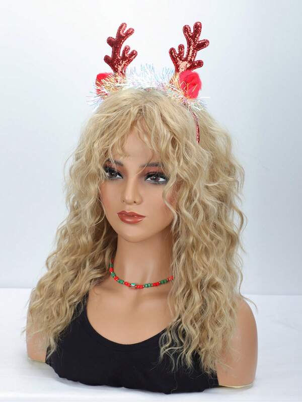 Christmas Wig 18 Inch Blonde Water Wave Curly Medium Length Curly Hair Unisex Synthetic Wig Suitable For Halloween And Rock Outfits
