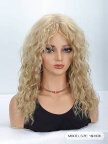 Christmas Wig 18 Inch Blonde Water Wave Curly Medium Length Curly Hair Unisex Synthetic Wig Suitable For Halloween And Rock Outfits - Gold - View 3