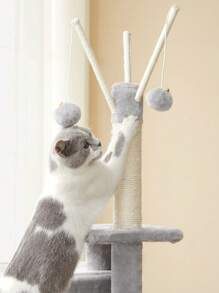 FEANDREA Cat Tree With Scratching Board, Cat House, Cat Toys, Light Grey UPCT143W01 - Grey - View 7
