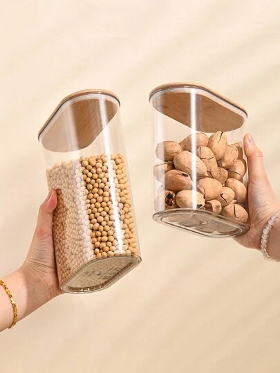 1 件装竹盖密封罐，大容量干货储存罐，容量 350ml-2000ml，多种尺寸可选，透明塑料食品储存容器，厨房收纳盒，用于存放谷物、咖啡豆、糖果和零食，可放入冰箱，圣诞糖果储存