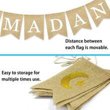 1 Stück Ramadan Mubarak Jutefahne Dekoration, Ramadan horizontale Fahne mit Mond und Sternen, für Eid Al-Fitr Islamisches Feiertag Feiern, Kamin Dekoration