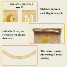 1 Stück Ramadan Mubarak Jutefahne Dekoration, Ramadan horizontale Fahne mit Mond und Sternen, für Eid Al-Fitr Islamisches Feiertag Feiern, Kamin Dekoration