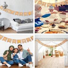 1 Stück Ramadan Mubarak Jutefahne Dekoration, Ramadan horizontale Fahne mit Mond und Sternen, für Eid Al-Fitr Islamisches Feiertag Feiern, Kamin Dekoration