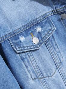 Men Distressed Denim Jacket, Korean Fashion Stylish Lapel Vintage Washed Denim Jacket, For Fall