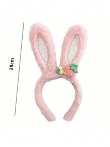 2pcs Cute And Lively Strawberry Rabbit Ear Plush Hair Hoops, Party And Gathering Hair Accessories For Ladies Winter Face Washing And Make-Up Headband - Pink and White Plush Rabbit Ears Headband Set - View 3