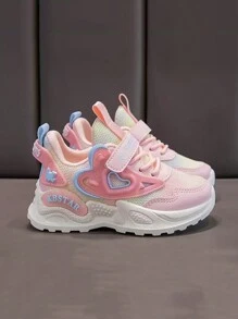 2024 Autumn/Winter Christmas New Girls Soft Bottom Non-Slip Running Shoes, Fashion Casual Heart-Shaped Mesh Sneakers