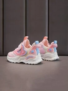 2024 Autumn/Winter Christmas New Girls Soft Bottom Non-Slip Running Shoes, Fashion Casual Heart-Shaped Mesh Sneakers