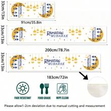 1pc Ramadan Themed Blue And Gold Crescent Moon And Stars Table Runner, Minimalist Linen-Like Rectangular Table Runner For Home Gatherings, Eid Mubarak Decor For Indoor And Outdoor, Suitable For Dining Room, Living Room, And Buffet - Multicolor - View 2