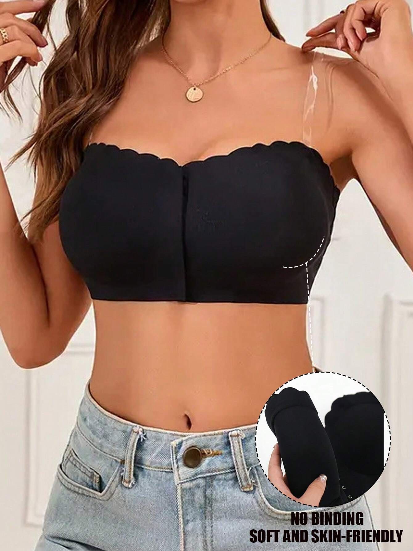 1 Stück Damen Unterwäsche mit Knöpfen vorne, nahtlos, trägerloses Wellsaum-Design, eng anliegend, ärmelloser Unterhemd-Stil, schöner Rücken, Bügel-BH mit Knöpfen vorne und offenem Rücken, kein Bügel BH, trägerloses Höschen