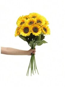 7pcs, Realistic Sunflower Flower For DIY Crafts And Home Decor - Blooming Indoor/Outdoor Faux Flower For Bridal Bouquet And Table Decor.