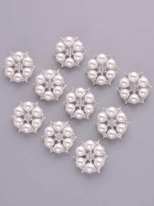 4pcs Elegant Rhinestone Faux Pearl Buttons, Suitable For Women's Shirts And Dresses - No-Sew Cufflinks, Gold/Silver Gray - Multicolor - View 5