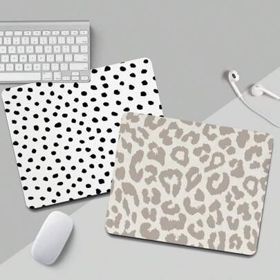 1pc Gray Leopard Print Design Cute Square Mouse Pad, Natural Rubber Non-Slip Office Desk Mat For Wireless Computer & Laptop