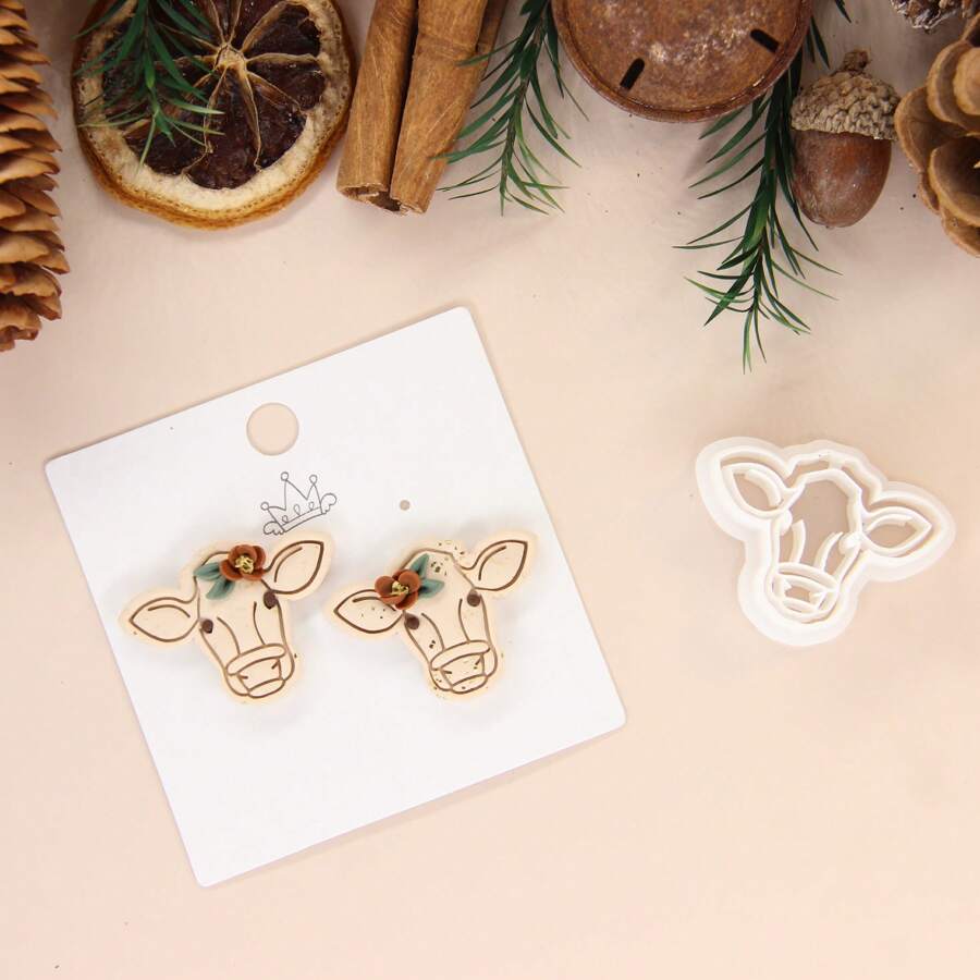 1 件装牛聚合物粘土切割器、用于制作耳环的动物粘土切割器、牛粘土耳环切割器、用于聚合物粘土首饰的草食动物粘土切割器、首饰制作套件 - 白色 - 查看 1