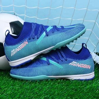 1 双高帮男士足球鞋，成人、学生、青少年户外团队运动鞋，防滑耐用 TF 短钉鞋，适用于人造草坪训练，系带，小码，PU 皮革