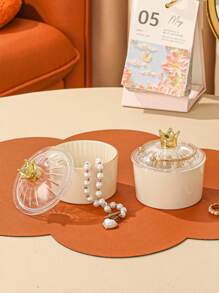 1pc New Acrylic Luxury Crown Lid Storage Jar Container, Home/Living Room Jewelry Watch Organizer Box With Cover, Suitable For Wedding Party Gifts Birthday Christmas Back To School - White - View 15