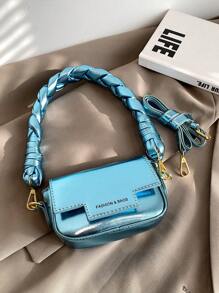 CONTAINEVERY 新款糖果色漆面女士小方包，手工编织手柄时尚单肩包，适合年轻女孩外出、约会、晚会、日常搭配、通勤多用途斜挎包 - 藍色 - 查看 2