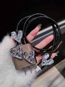 5pcs Silver Heart-Shaped Design Charging Adapter Soft Case Protection Cover Compatible With IPhone 18/20w, Compatible With IPhone 16/16Pro Max/15/14/13 Charger And Data Cable