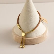 BLKSMTH BLKSMTH 18K Gold Plated Tassel Drawstring Adjustable Leather Bracelet For Women
