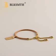 BLKSMTH BLKSMTH 18K Gold Plated Tassel Drawstring Adjustable Leather Bracelet For Women