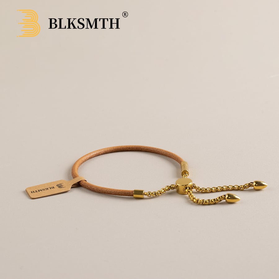 BLKSMTH BLKSMTH 18K Gold Plated Tassel Drawstring Adjustable Leather Bracelet For Women
