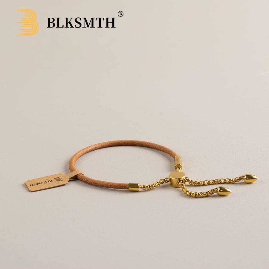 BLKSMTH BLKSMTH 18K Gold Plated Tassel Drawstring Adjustable Leather Bracelet For Women