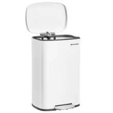 SONGMICS 13 Gallon (50 L) Trash Can, Stainless Steel Kitchen Garbage Can, Recycling Or Waste Bin, Soft Close, Step-On Pedal, Removable Inner Bucket, White - 白色 - 查看 8