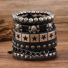 4 vòng tay Punk dành cho nam và nữ, vòng tay đinh da Punk Rock, vòng tay còng, vòng tay Grunge, vòng tay đính đinh, phụ kiện Emo Punk có thể điều chỉnh - màu đen - Xem 1