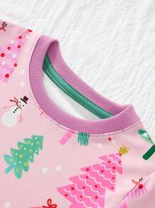 1 chiếc Áo nỉ dài tay in hình cây thông Noel hoạt hình cho bé gái, thời trang thu đông - Hồng - Xem 3
